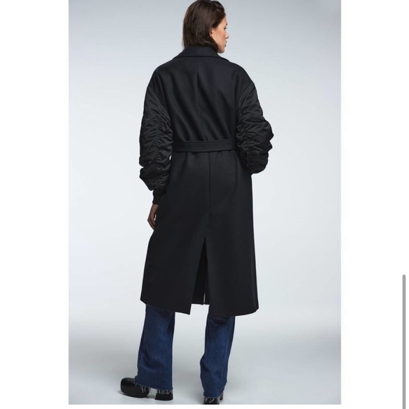 Zara Manteco Wool Satin Combination Bomber Jacket Duster Longline Pea Coat sz XS - Picture 6 of 16